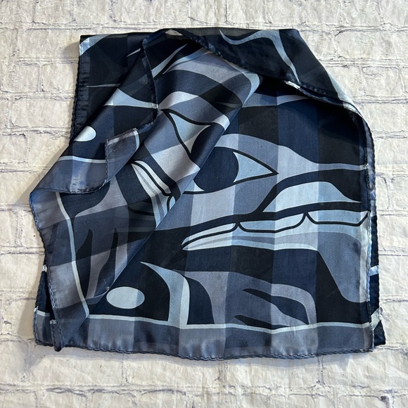 KEITH TAIT NATIVE AMERICAN 100% SILK MAGENTA BLACK/GRAY ABSTRACT EYE SCARF O/S - Picture 2 of 8